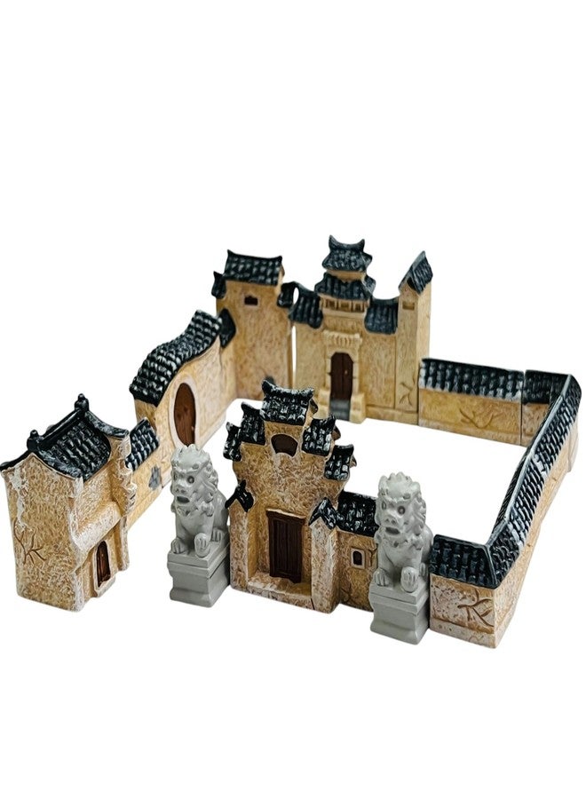 Krisah13pcs Resin Mini Chinese Ancient Architecture Model Set, Traditional House with Guardian Lions, Decorative Display Piece - Image 4